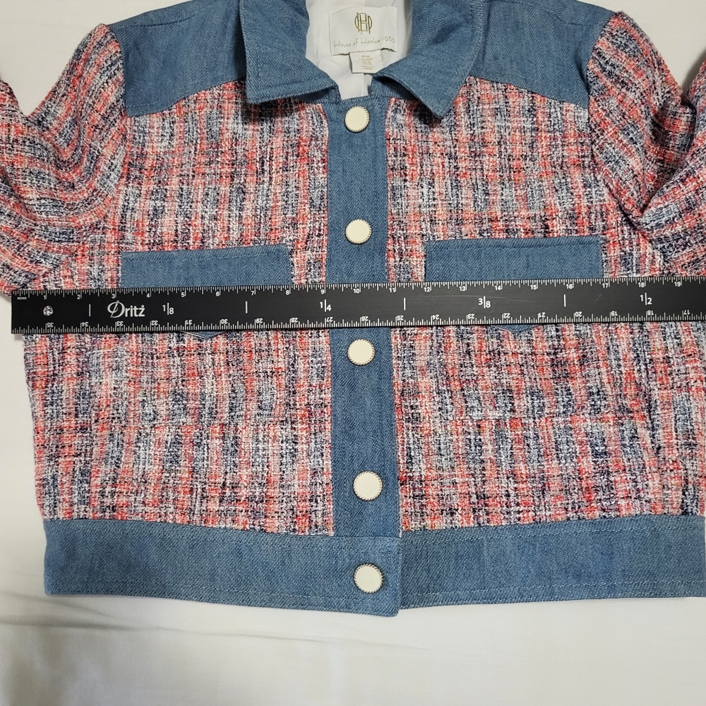 House Of Harlow 1960 Preppy Tweed Cropped Pearscen Button Blazer Size M, Blue - Picture 16 of 16